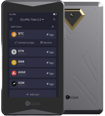 Ellipal Titan 2 air-gapped cryptocurrency hardware wallet with touchscreen display